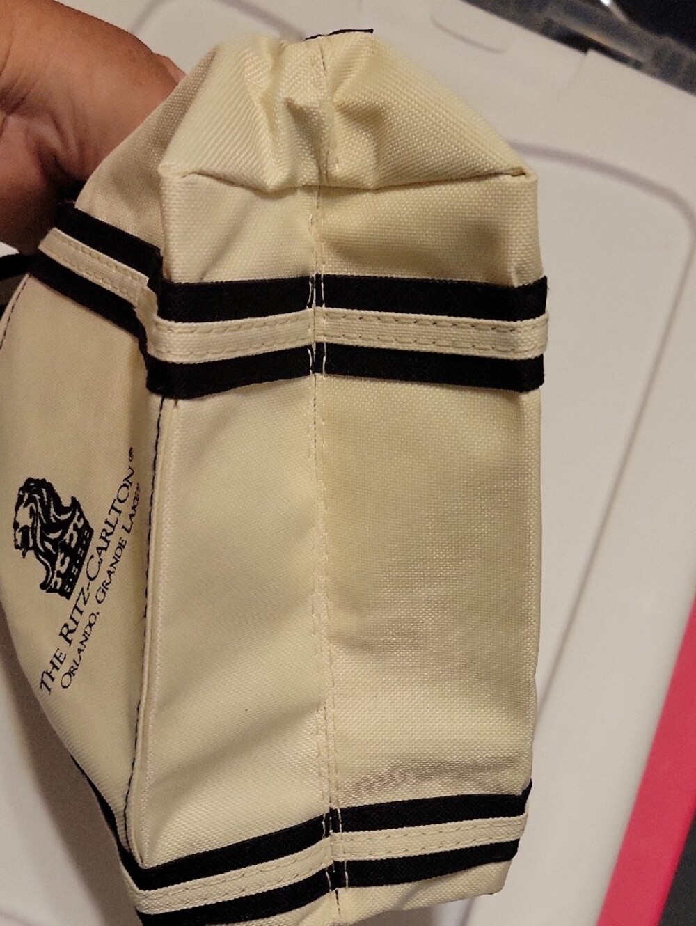 New Ritz Carlton Orlando Grande Lakes Cream and Black Canvas Small Tote Bag - Picture 7 of 7